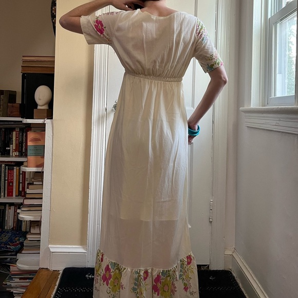 Vintage 70s Sheer Floral Maxi Full Length Boho Dress Nightgown Flower Child - Picture 5 of 13
